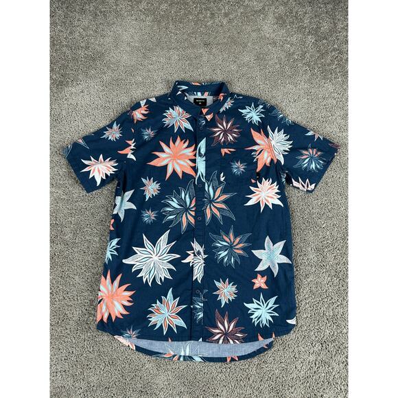 Quiksilver Shirt Mens Large Blue Pink Sea Anemone Cotton Button Up Casual - Picture 1 of 10